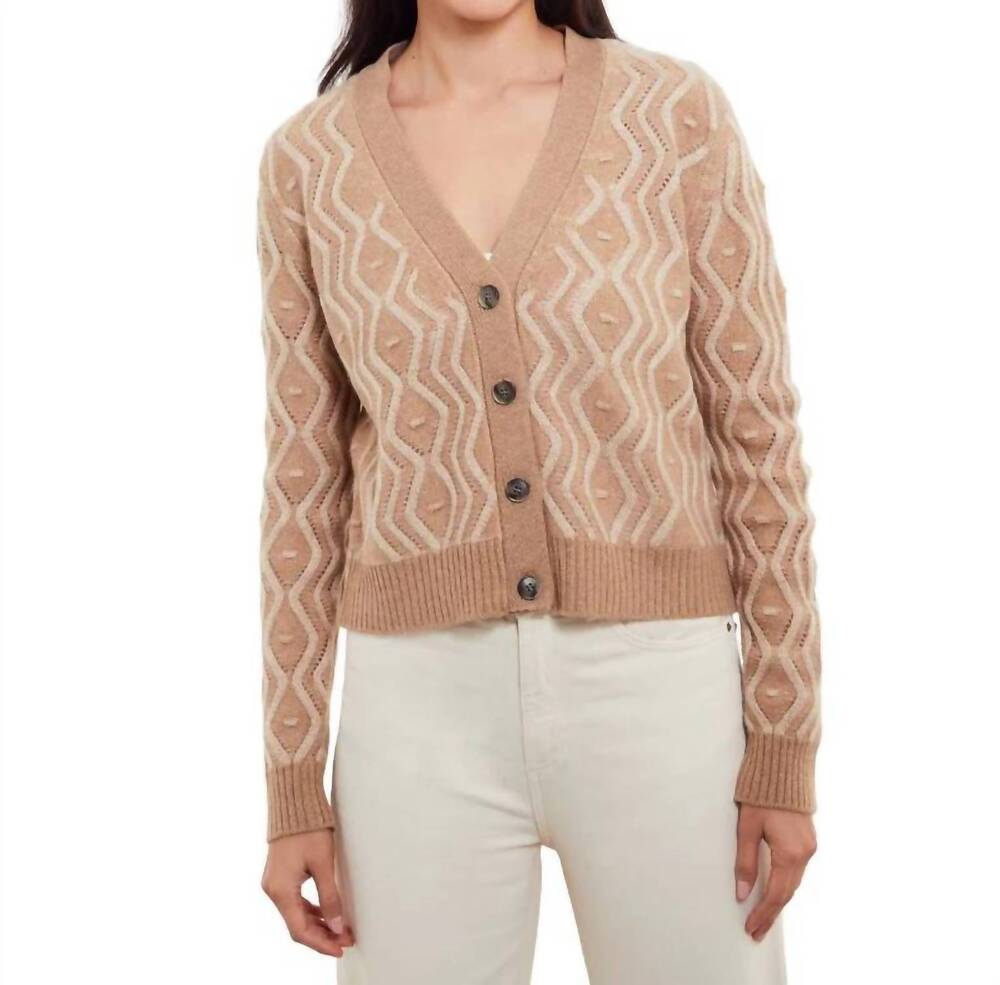 NEW KINROSS maeve cable v-neck cardigan in carmel